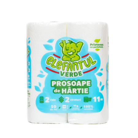 Prosoape de bucatarie si Servetele - Elefantul Verde/Prosop hartie 2 straturi 11 m 2 role/set