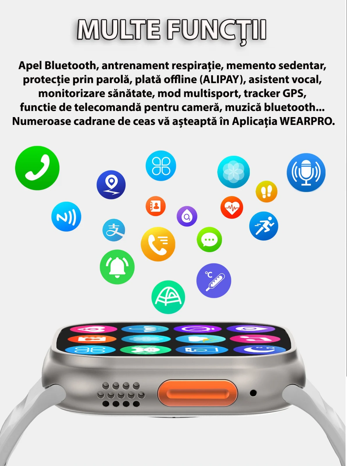 SmartWatch 1.99 cu Curea Extra, Apel Bluetooth, Încărcare Wireless, Monitorizare Sănătate & Notificări [2]