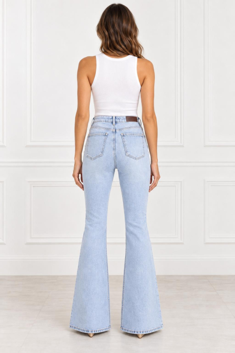 Blugi damă bootcut albastru deschis cu talie înaltă [2]