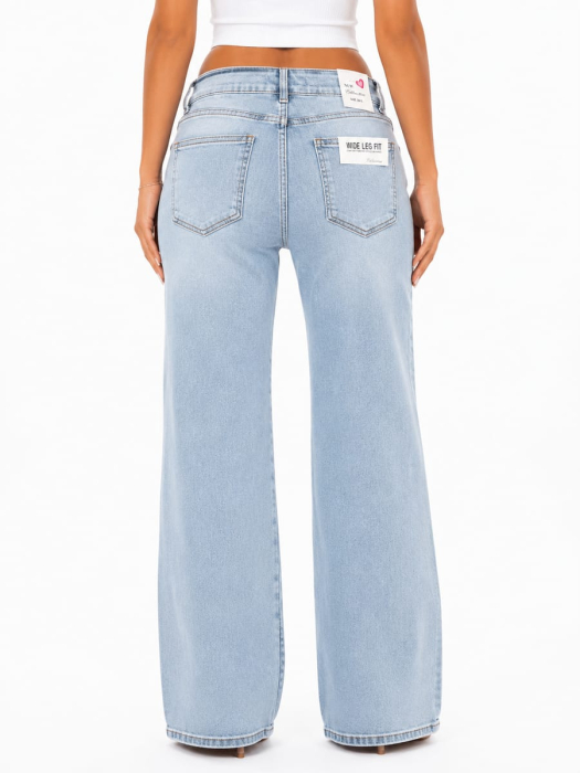 Blugi damă wide leg fit albastru deschis cu talie asimetrică [2]