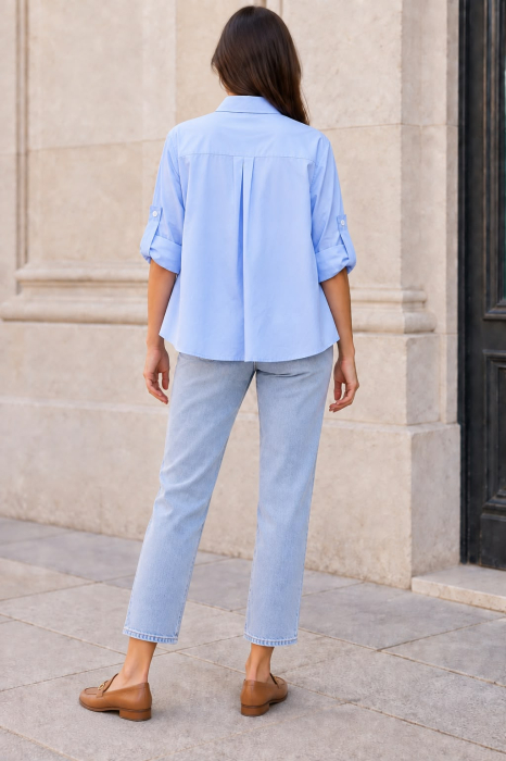 Cămașă baby blue din bumbac cu nasturi decorativi [3]