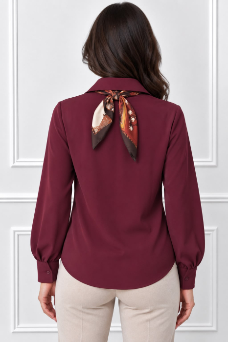 Cămașă bordo elegantă cu eșarfă decorativă [2]
