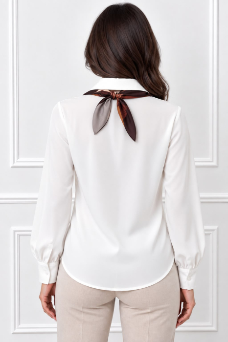 Cămașă albă elegantă cu eșarfă decorativă [2]