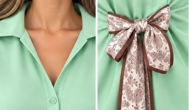 Cămașă verde mint cu fundă decorativă [4]