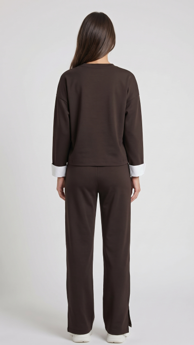 Compleu casual Karina cu bluză și pantaloni – Coffee [3]