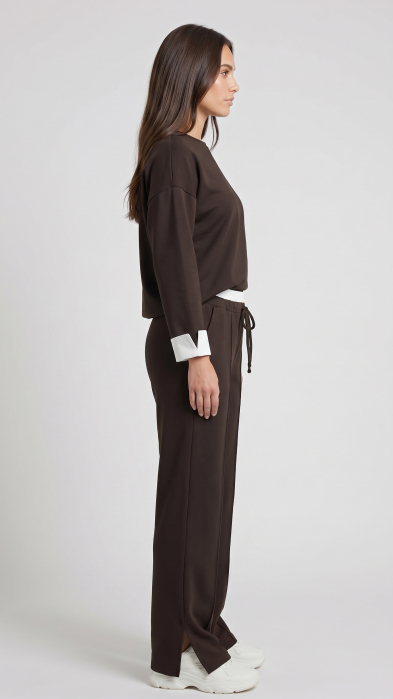 Compleu casual Karina cu bluză și pantaloni – Coffee [2]