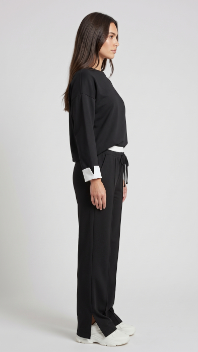 Compleu casual Karina cu bluză și pantaloni – Negru [2]