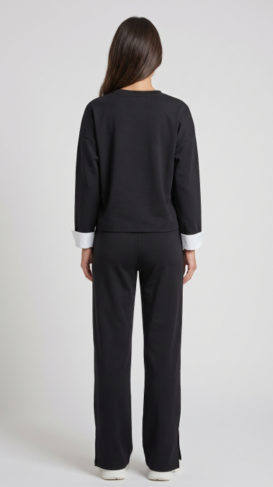 Compleu casual Karina cu bluză și pantaloni – Negru [3]
