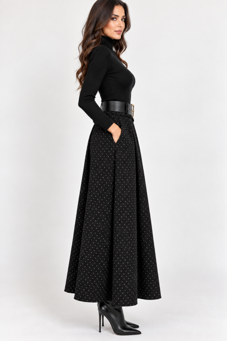 Fusta maxi neagra A-line cu strasuri Black Sparkle [2]