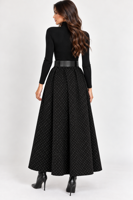 Fusta maxi neagra A-line cu strasuri Black Sparkle [3]