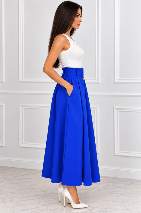 Fustă maxi elegantă damă albastru royal cu curea [2]