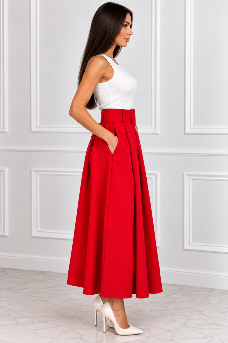 Fustă maxi elegantă damă roșie cu curea [3]