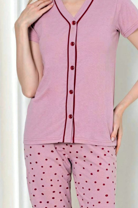 Pijama damă 100% bumbac roz cu pantaloni 3/4 [2]