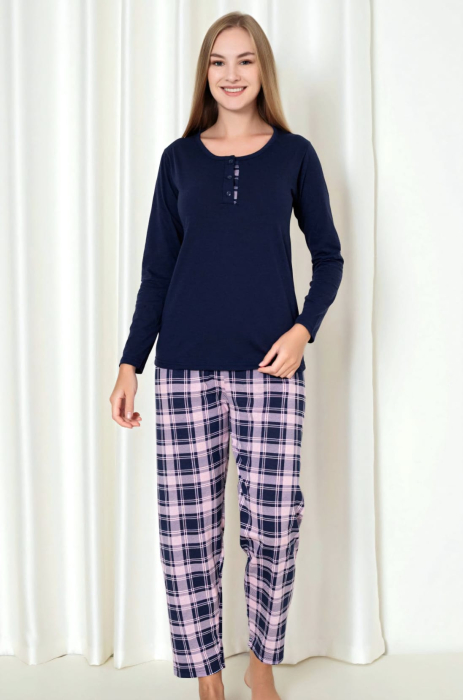 Pijama damă 100% bumbac cu pantaloni în carouri [3]