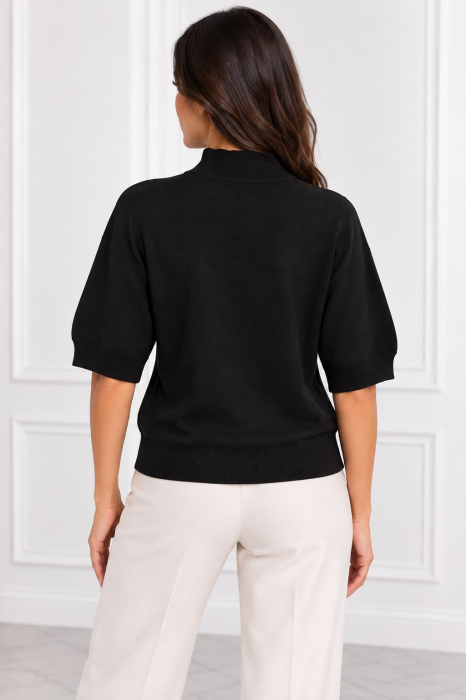 Pulover oversize damă cu mâneci 3/4 și flori satinate [2]