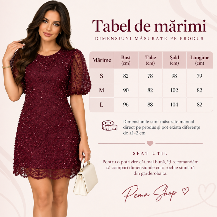 Rochie mini burgundy din dantelă cu mărgele [4]