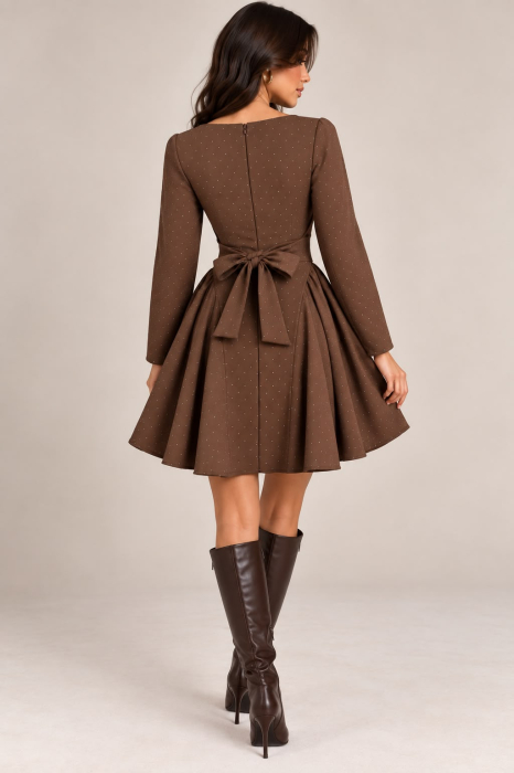 Rochie scurtă Elara cu sclipici – Maro [3]
