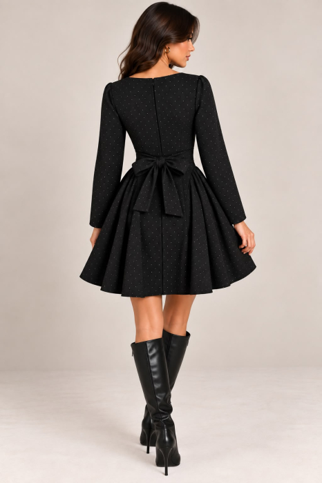 Rochie scurtă Elara cu sclipici – Negru [3]