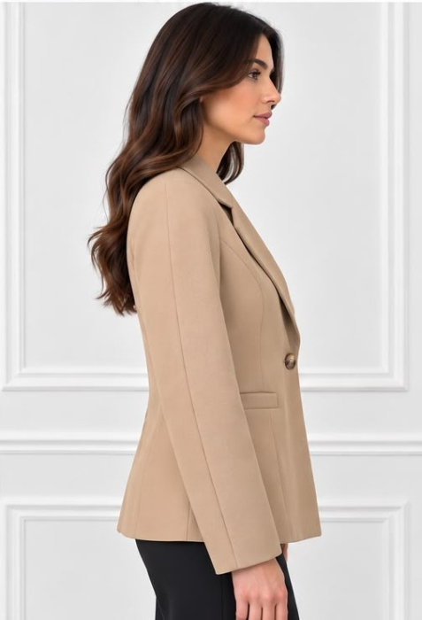 Sacou beige cambrat cu un nasture [2]