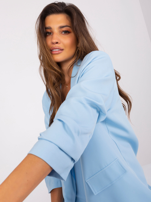 Sacou damă baby blue cu mâneci 3/4 încrețite [2]