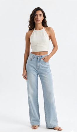 BLUGI/PANTALONI - Blugi damă wide leg cu talie înaltă