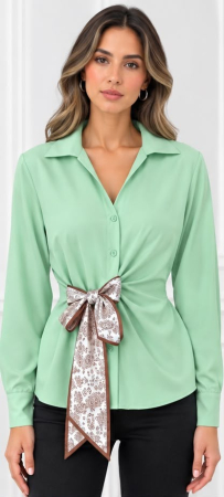 BLUZE - Cămașă verde mint cu fundă decorativă