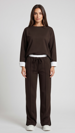 COMPLEURI - Compleu casual Karina cu bluză și pantaloni – Coffee