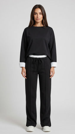 COMPLEURI - Compleu casual Karina cu bluză și pantaloni – Negru