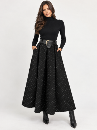 ROCHII/FUSTE - Fusta maxi neagra A-line cu strasuri Black Sparkle