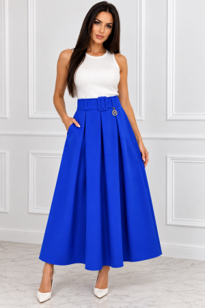 ROCHII/FUSTE - Fustă maxi elegantă damă albastru royal cu curea