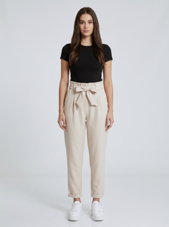 BLUGI/PANTALONI - Pantaloni damă eleganți cu talie înaltă și cordon