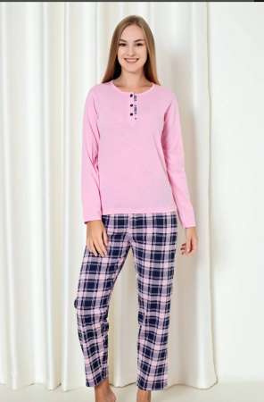 PIJAMALE - Pijama damă 100% bumbac cu pantaloni în carouri