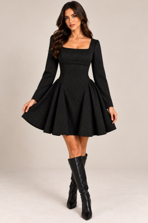 ROCHII/FUSTE - Rochie scurtă Elara cu sclipici – Negru
