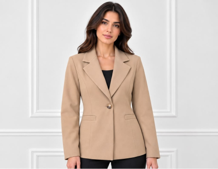 SACOURI/JACHETE - Sacou beige cambrat cu un nasture
