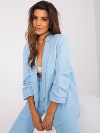 SACOURI/JACHETE - Sacou damă baby blue cu mâneci 3/4 încrețite