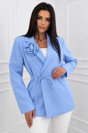 SACOURI/JACHETE - Sacou elegant damă albastru cu cordon și trandafir detașabil