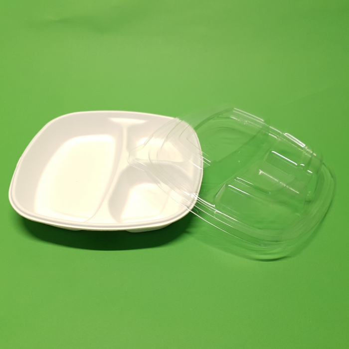 Farfurii bio patrate tricompartimentate din trestie de zahar cu capac 50buc/set [2]