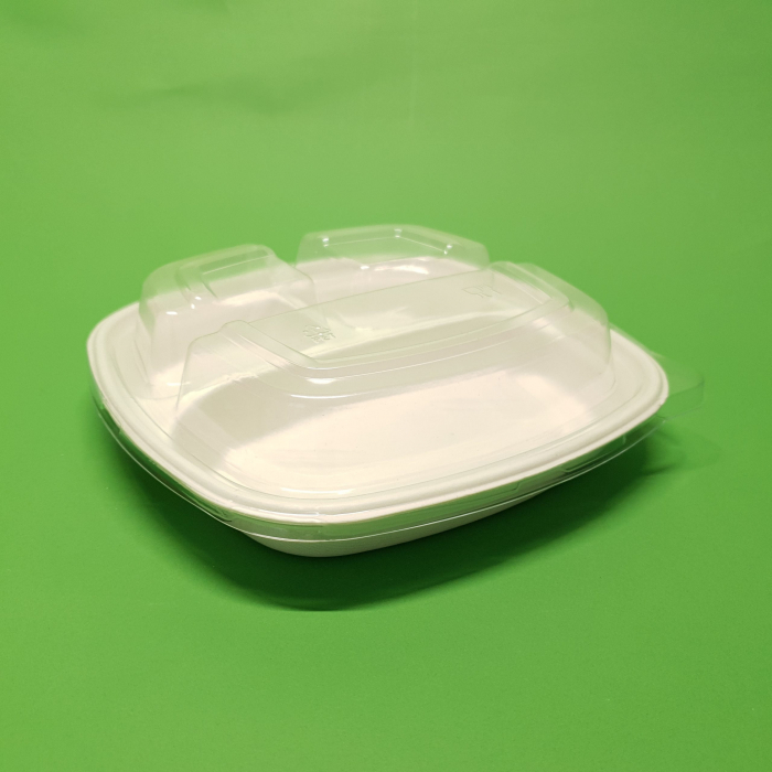 Farfurii bio patrate tricompartimentate din trestie de zahar cu capac 50buc/set [3]