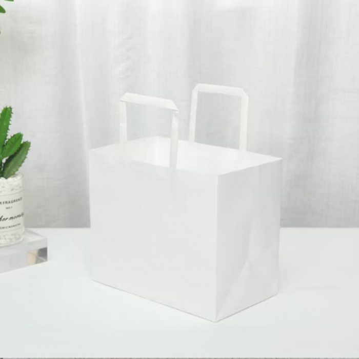 Punga hartie alba, cofetarie, prajituri, maner flat, 4 dimensiuni disponibile – 32x22x31cm – 250 bucati / set [1]