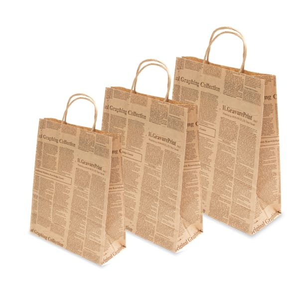Pungi hartie ziar, cu maner sfoara – 25X10X30 cm – 100 buc. [1]