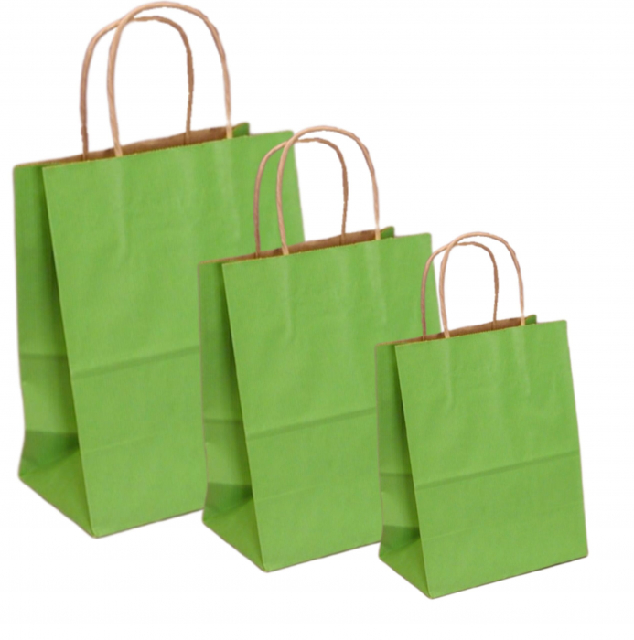 Pungi natur, colorate 100% verde deschis – 20x9x25cm – 100 buc [1]