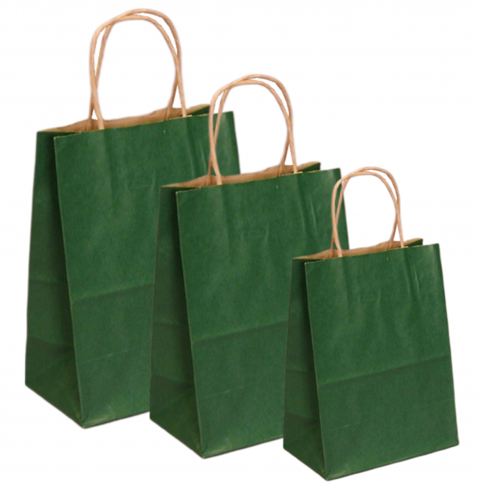 Pungi natur, colorate 100% verde inchis – 20x9x25cm – 100 buc. [1]