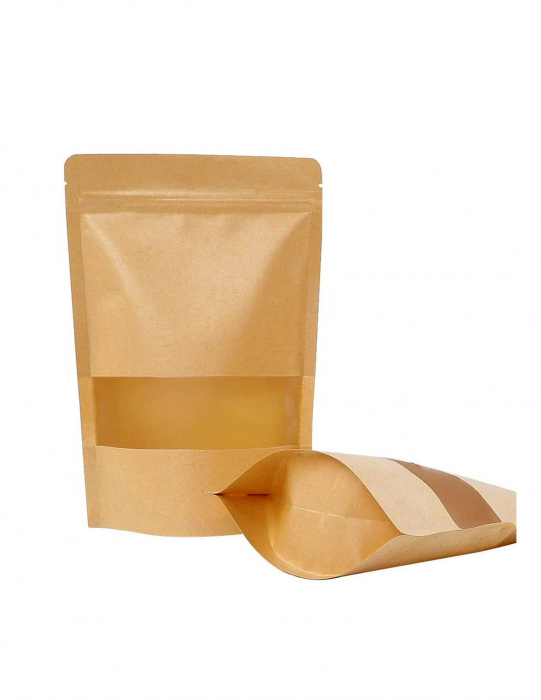 Pungi stand-up cu fereastra si fermoar NATUR – 18x29cm – 100 buc. [1]