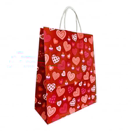 Sacose, Pungi, Saci - Punga hartie alba ,imprimeu inimioare – 24x11x29 – 100 BUC