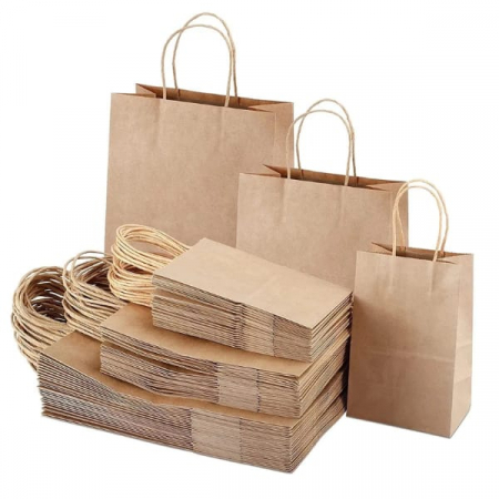 Sacose Hartie - Punga hartie, natur, cu maner sfoara – 25x14x30cm (70gr) – 100 buc.