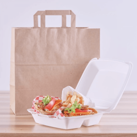 Sacose, Pungi, Saci - Punga hartie natur, delivery, take away, cu maner plat, 6 dimensiuni disponibile – 32x17x34.50cm – 250 bucati / set