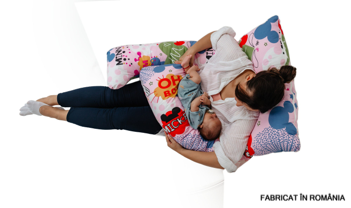 Perna gravide Ema 3 in 1, Multifunctionala, Model Micky Minnie, Circulatie optima aer, Bumbac ranforce 100%, 135x75 cm [4]