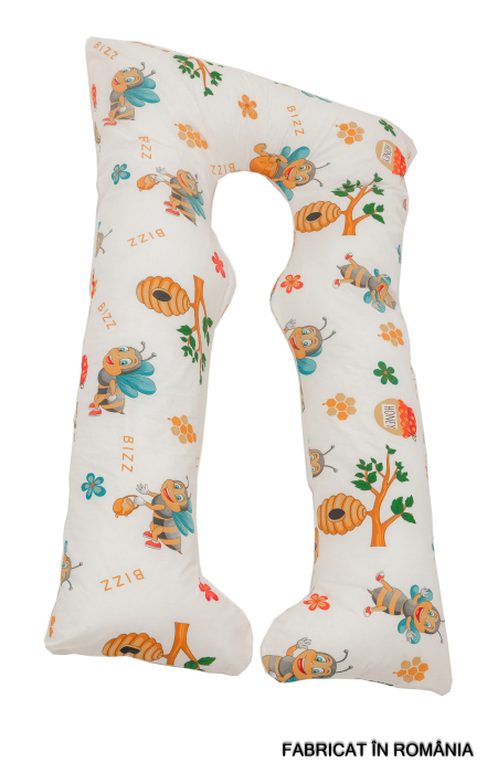 Perna gravide Ema 3 in 1, forma de U, Multifunctionala, Model Honey Bee, Husa detasabila, Circulatie optima aer, Bumbac ranforce 100%, 135x75 cm [2]