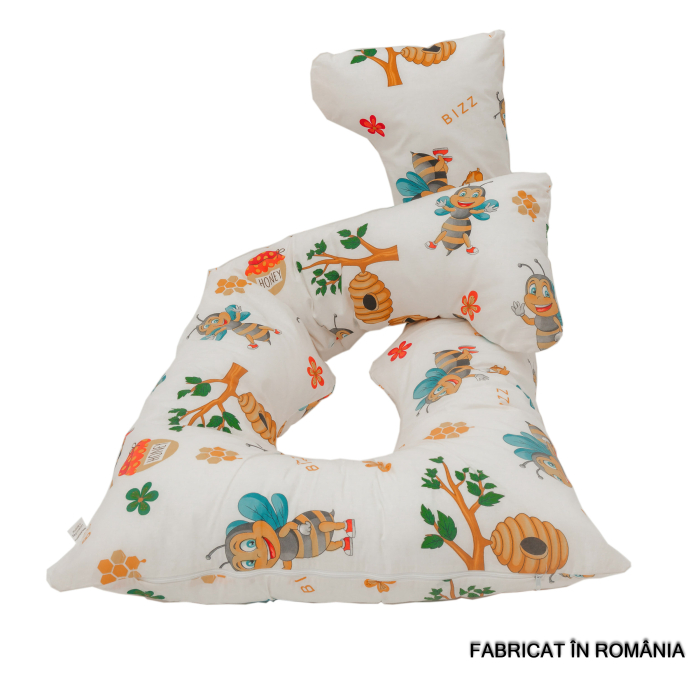 Perna gravide Ema 3 in 1, forma de U, Multifunctionala, Model Honey Bee, Husa detasabila, Circulatie optima aer, Bumbac ranforce 100%, 135x75 cm [3]