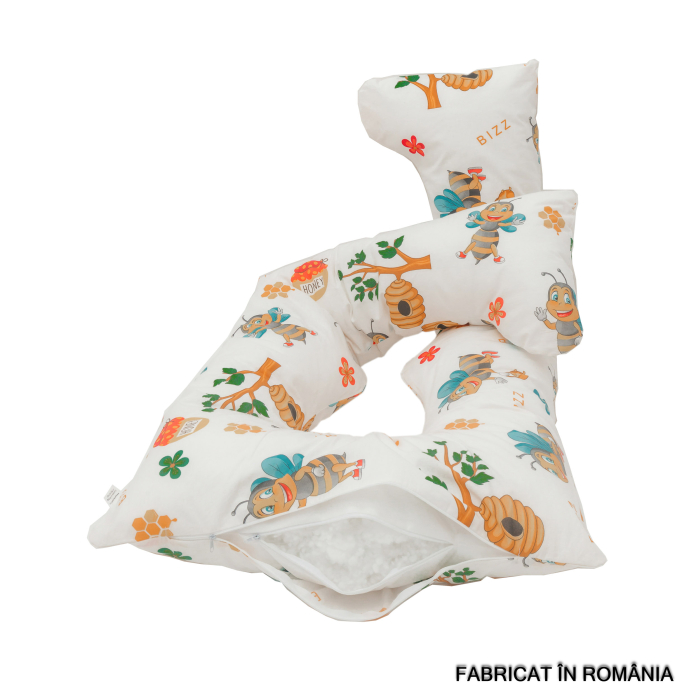 Perna gravide Ema 3 in 1, forma de U, Multifunctionala, Model Honey Bee, Husa detasabila, Circulatie optima aer, Bumbac ranforce 100%, 135x75 cm [4]